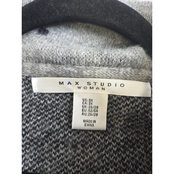 Max Studio Knit Wool Blend Gray/ Black Polka Dot Cardigan Cowl Neck Sweater 3x - Picture 3 of 8